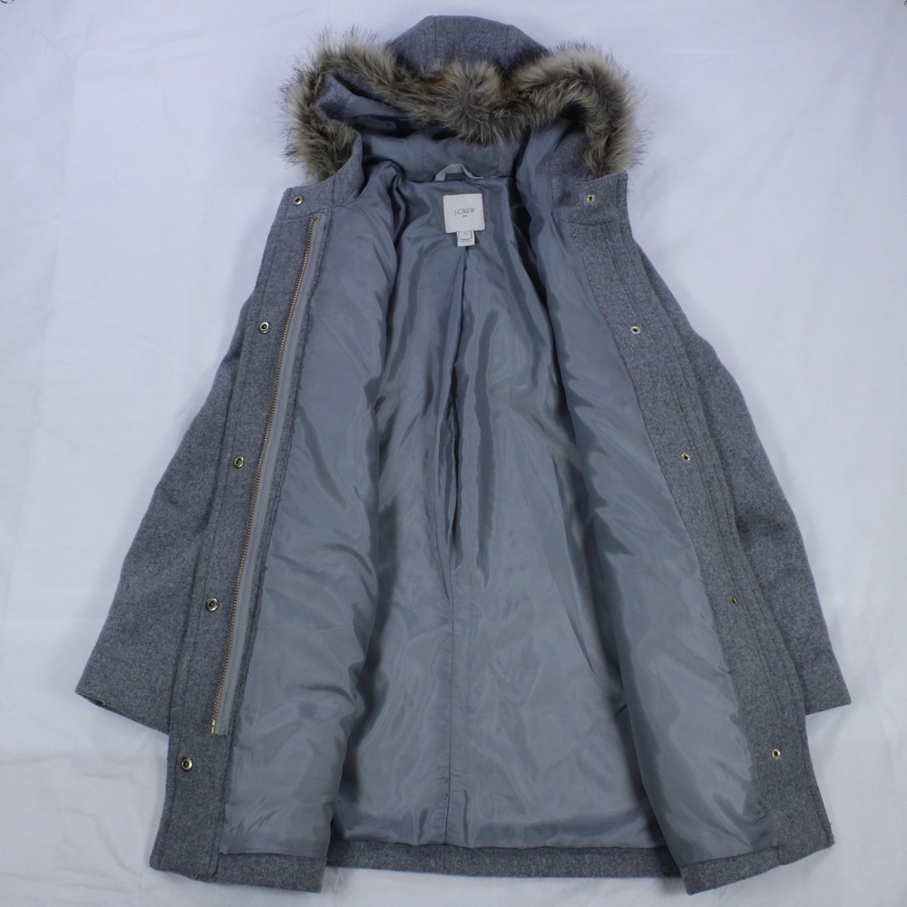 J. Crew Vail Parka Coat – Heather Gray with Faux Fur Hood - Picture 3 of 8